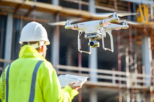 Ultra-Realistic Aerial Image of a Construction Site Survey Using Drones