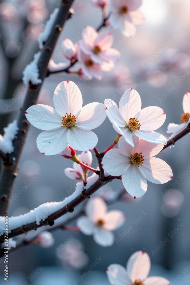 Snowy tree branches, Dogwood flowers white, pink hues fading, flower, shrub, tree Snowy tree branches, Dogwood flowers white, pink hues fading, flower, shrub, tree