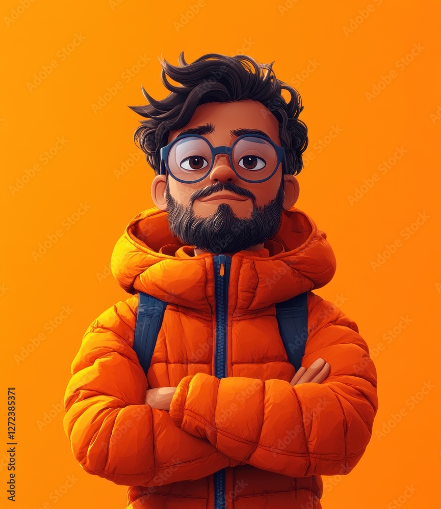 Cartoon Character Nerd Larry with Arms Crossed Friendly Minimalist Design Cartoon Character Nerd Larry with Arms Crossed Friendly Minimalist Design