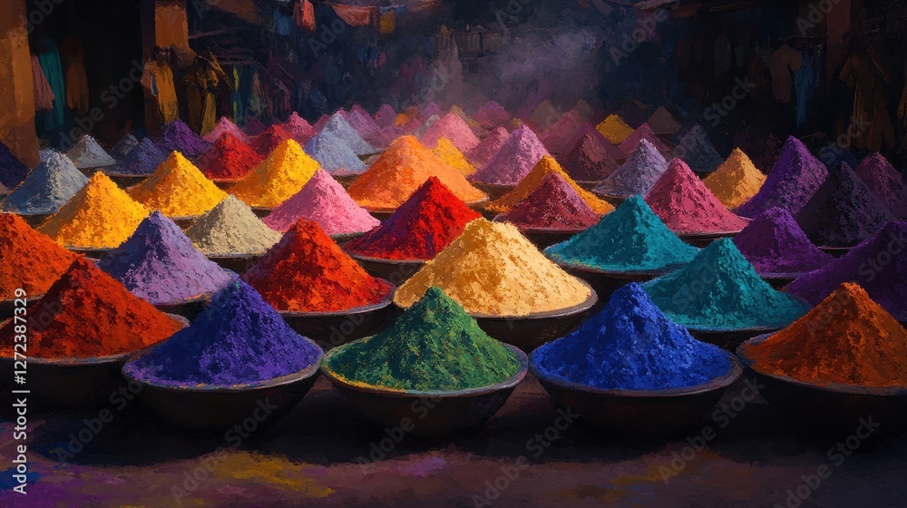 Fototapeta premium A colorful pile of spices in bowls