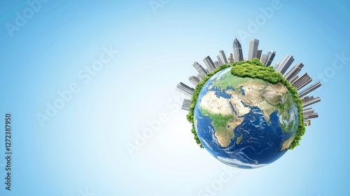 Earth globe shows cities growing, with a focus on environment and sustainable development