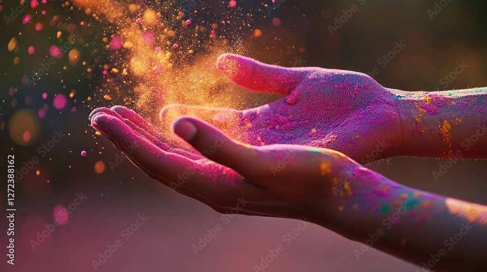 Fototapeta premium Two hands holding a lot of colorful powder