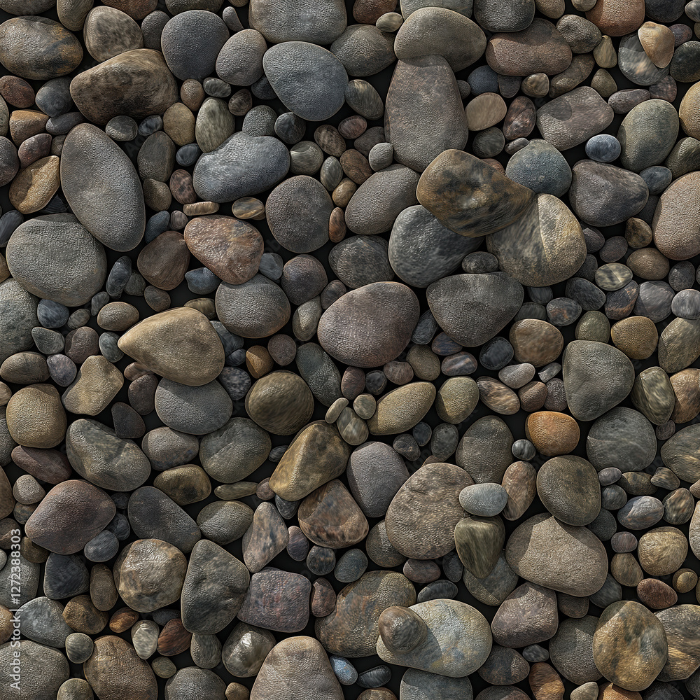 Textured arrangement of various stones and pebbles on a natural surface during daylight. Textured arrangement of various stones and pebbles on a natural surface during daylight.