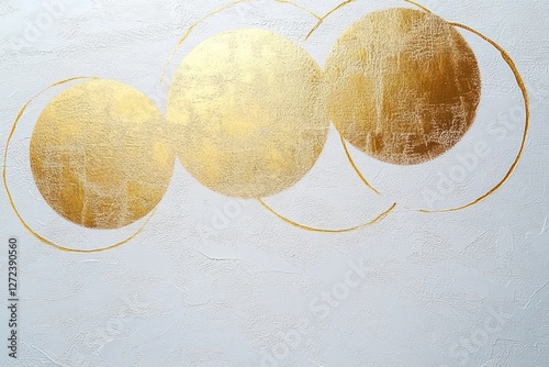 Golden Circles on Textured White Background Abstract Art photo