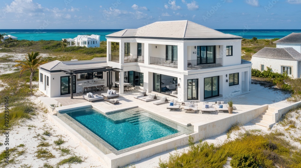 Obraz premium Luxurious Beachfront Home with Private Pool and Ocean View