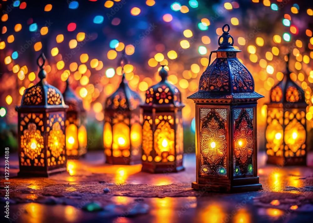 Fototapeta premium Magical Festival of Lights: Glowing Lanterns at Night - Stock Photo