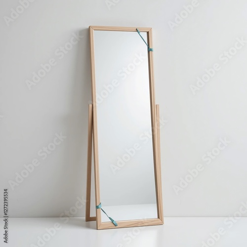 Full Length Wooden Standing Mirror with Teal Straps Modern Home Decor Reflection