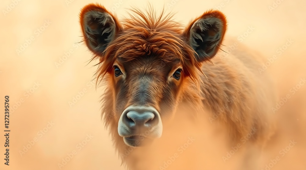 Fototapeta premium Adorable Highland Calf Portrait in Golden Light