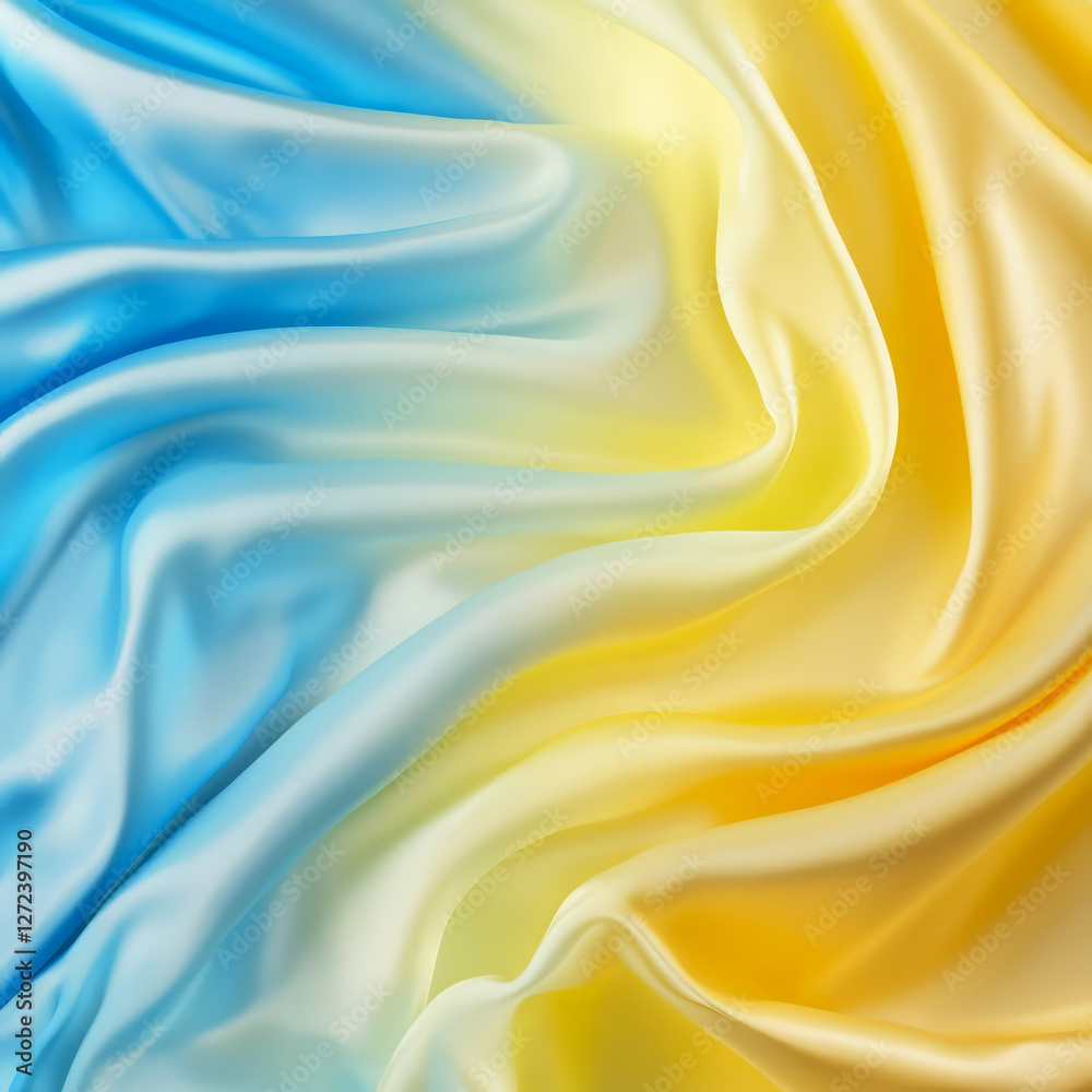 Fototapeta premium Abstract Flowing Fabric in Sunny Yellow and Sky Blue - Made with Generative AI