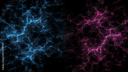 Abstract Blue and Pink Energy Veins Interconnected Network in a Dark Complex System Design.