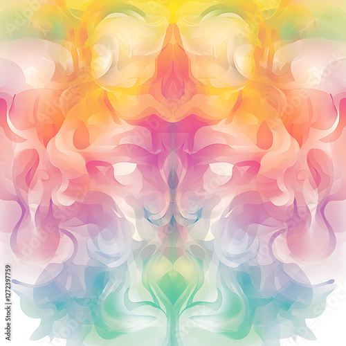 Abstract Fluid Art with Symmetry and Vibrant Pastel Color Palette Vector Graphic Design Illustration.