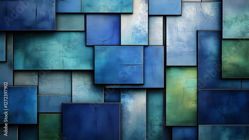 un cuadro decorativo de figuras geometricas en color azul y verde abstracto composicion artistica