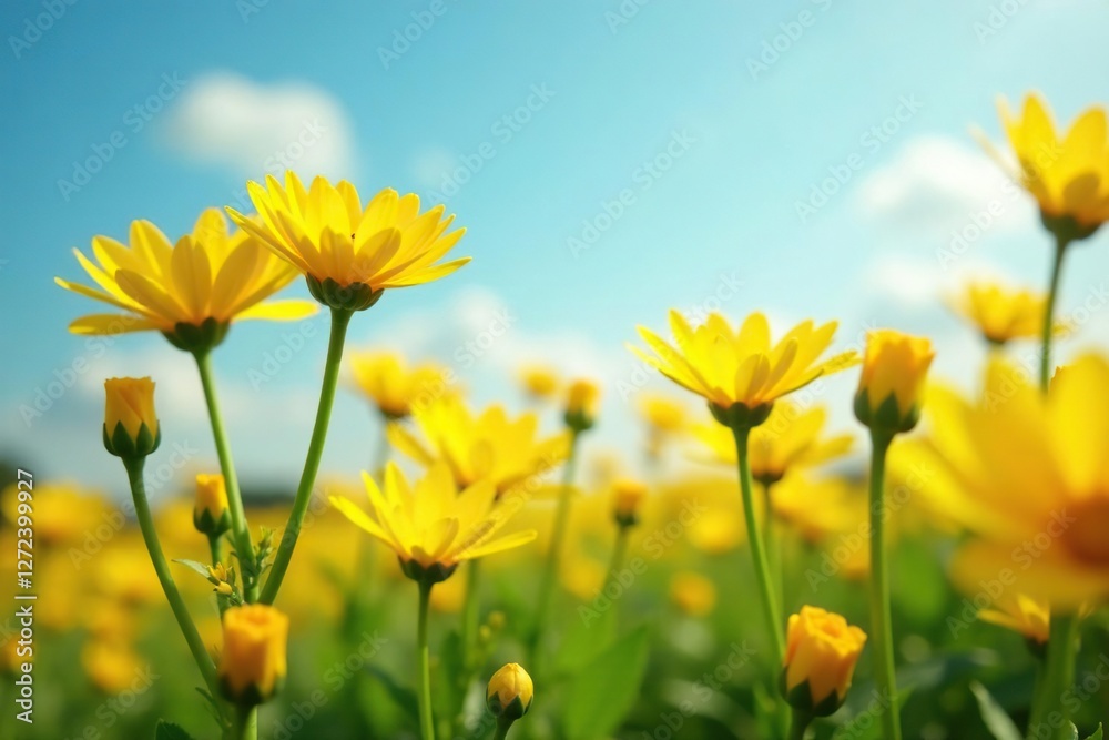 Wide-angle shot of yellow chrysanthemums swaying gently in the breeze, soft, gentle Wide-angle shot of yellow chrysanthemums swaying gently in the breeze, soft, gentle