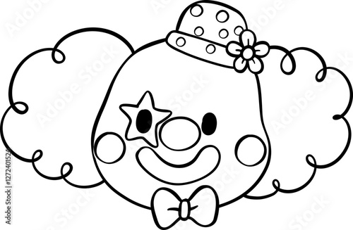 Happy Face Clown outline doodle hand drawn