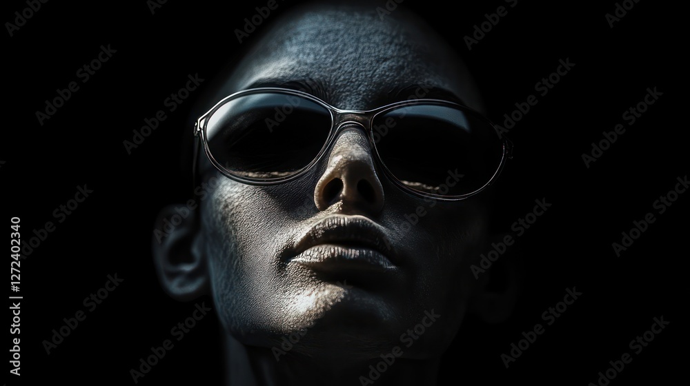 Close Up Portrait of a Mysterious Alien Creature with Black Eyes in Abstract Fantasy Background Close Up Portrait of a Mysterious Alien Creature with Black Eyes in Abstract Fantasy Background