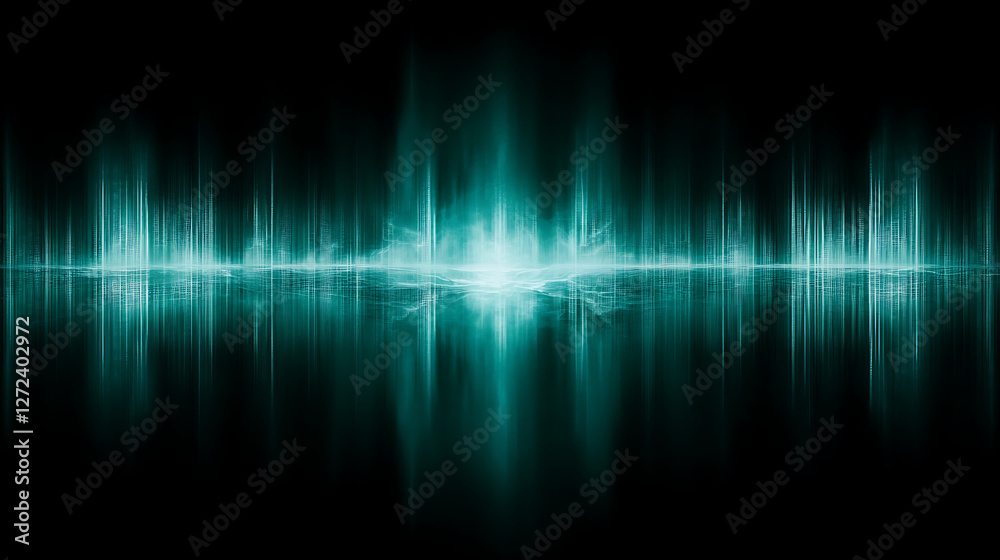 Audio Waveform Visualisation in Cyan on a Dark Background Creating Abstract Data Graphic Effects. Audio Waveform Visualisation in Cyan on a Dark Background Creating Abstract Data Graphic Effects.
