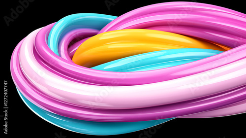 Colorful Twisted Lines and Shapes Design on Black Background Artistic Illustration.