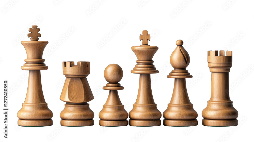 A wooden chess set with a white background A wooden chess set with a white background