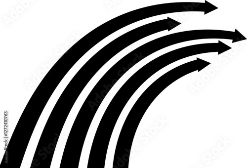 Abstract perspective line stripes arrow in black with 3d dimensional effect isolated on white.