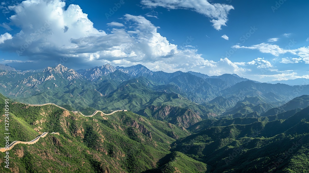 Obraz premium Breathtaking Mountain Landscape With Winding Road Under a Clear Blue Sky in the Afternoon
