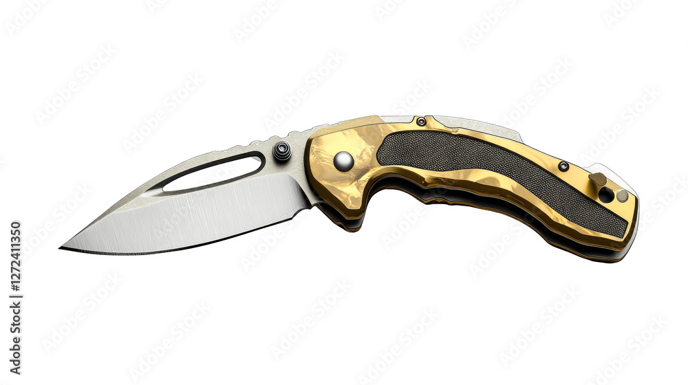 Fototapeta premium A knife with a gold handle and a black blade
