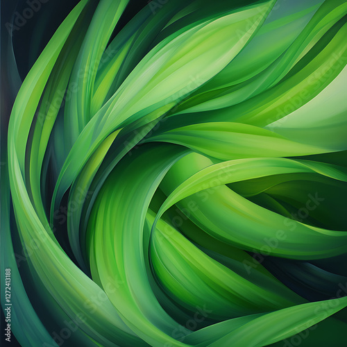 Dynamic Green Ribbon Cascade Abstract Illustration Decorative Fresh Artistic Design.