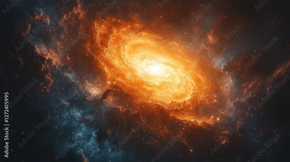 Fototapeta premium Mesmerizing Spiral Galaxy with Vibrant Colors in Cosmic Surrealism Scene