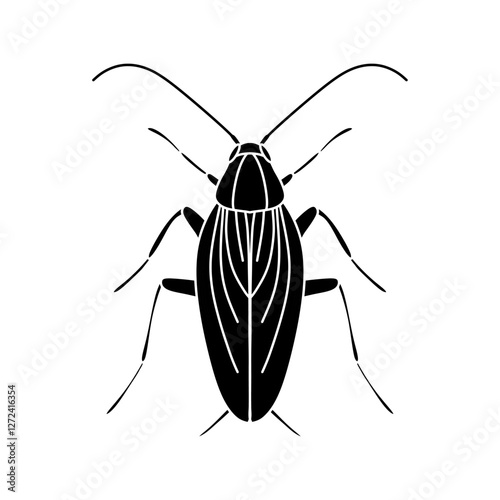 Vector cockroach illustration in black and white isolated on white background.