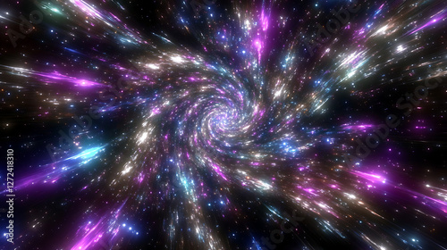 Ethereal Galaxy Vortex Time Warp Space Bursting with Stars and Light in Swirling Nebula Hues. photo