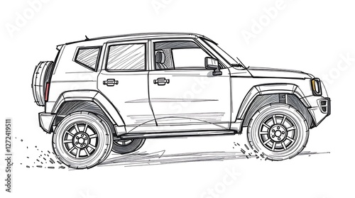 Sketch of a Modern SUV Driving Off-Road
