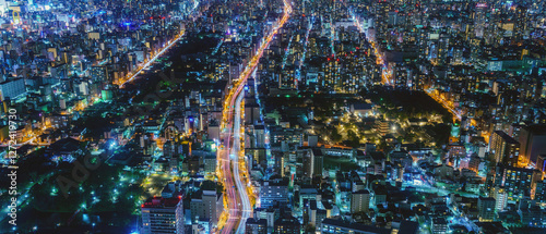 Obraz na płótnie Cityscape of Osaka central area at night w salonie