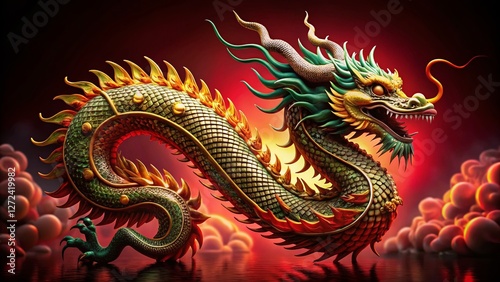 Wallpaper Mural Majestic Chinese Dragon in Low Light, Red Background - Mythical Creature Stock Photo Torontodigital.ca