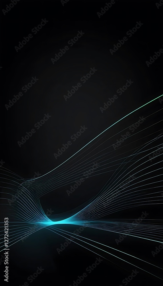 Serene Cyan Light Trails on a Dark Canvas, Abstract Futuristic Design