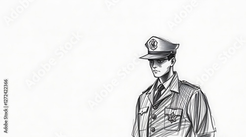 Pen and Ink Drawing of a Police Officer in Uniform