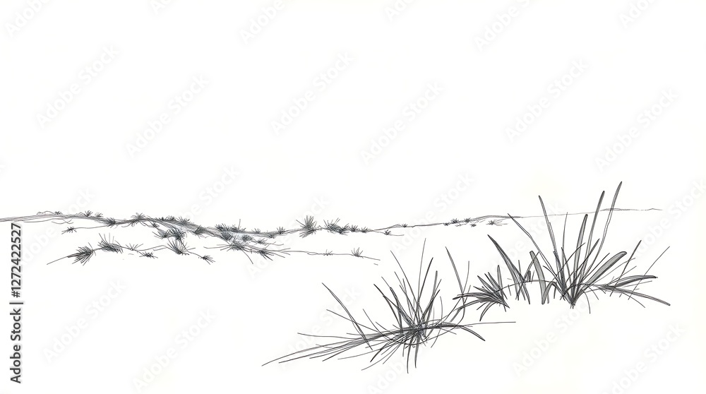 Obraz premium Minimalist Line Art Drawing of Beach Grass Landscape