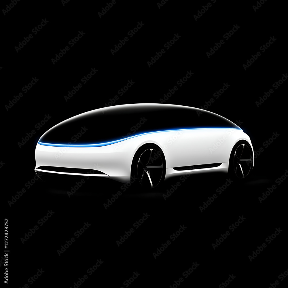 Futuristic White Autonomous Vehicle with a Sleek and Streamlined Design on Dark Background Display. Futuristic White Autonomous Vehicle with a Sleek and Streamlined Design on Dark Background Display.