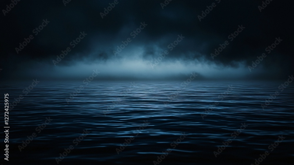Dark night sea, misty sky, calm water. Background for mood Dark night sea, misty sky, calm water. Background for mood