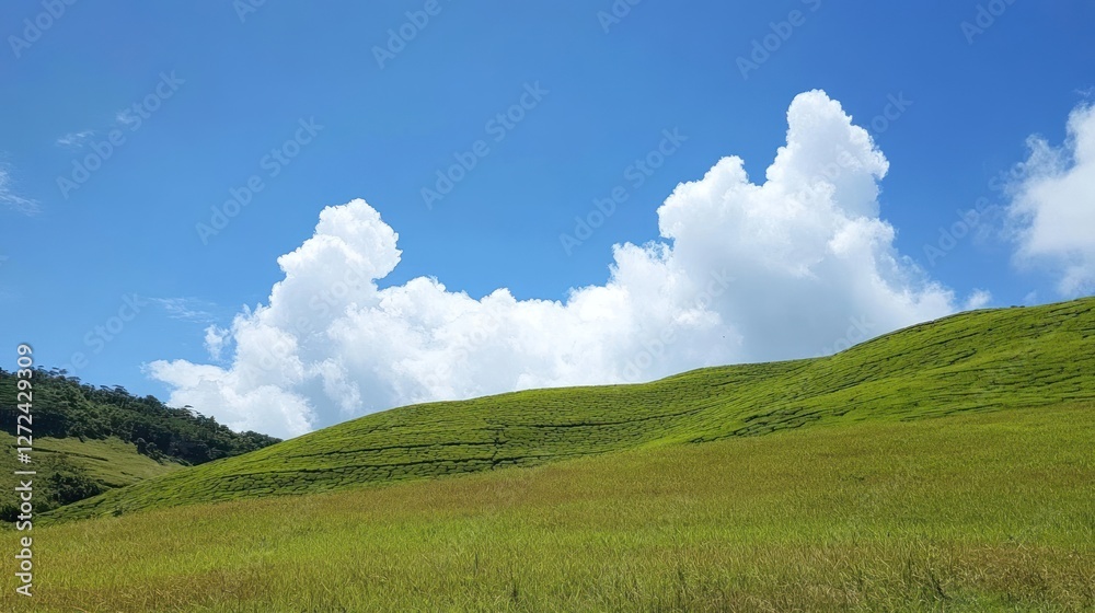 Rolling Green Hills Under a Blue Sky with Puffy Clouds Rolling Green Hills Under a Blue Sky with Puffy Clouds