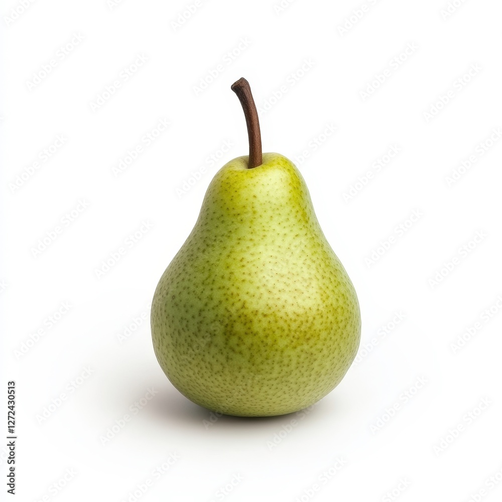 Single green pear isolated on white background for healthy eating or cooking ingredient use