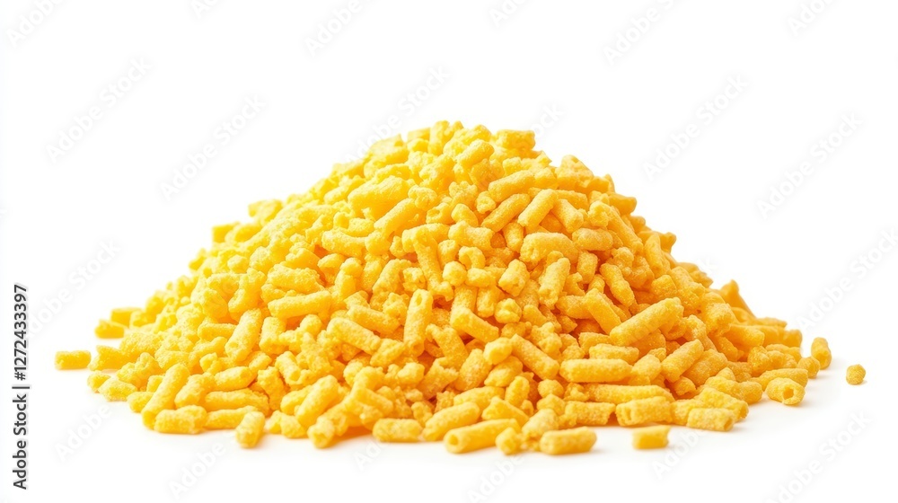 Pile of Bright Yellow Snack Crumbles on a White Background