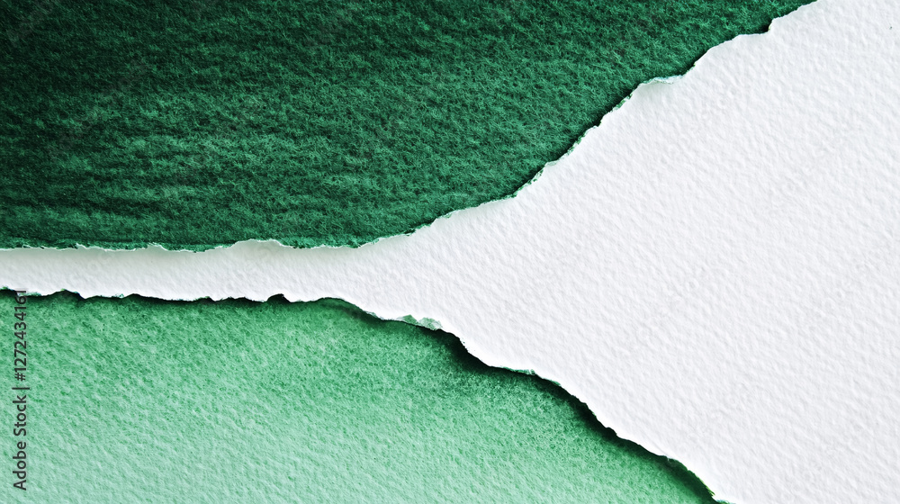 Close-up of layered torn paper in shades of green and white, showcasing a textured contrast ideal for backgrounds and creative designs. Close-up of layered torn paper in shades of green and white, showcasing a textured contrast ideal for backgrounds and creative designs.