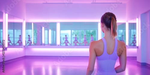 Woman prepares for class in studio with a mirror in background, for health content Free Download Woman prepares for class in studio with a mirror in background, for health content - GFXLoad