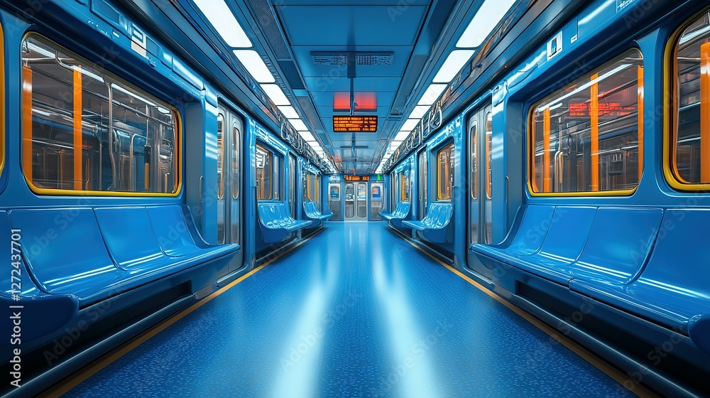 Fototapeta premium Modern Blue Subway Car Interior Design View
