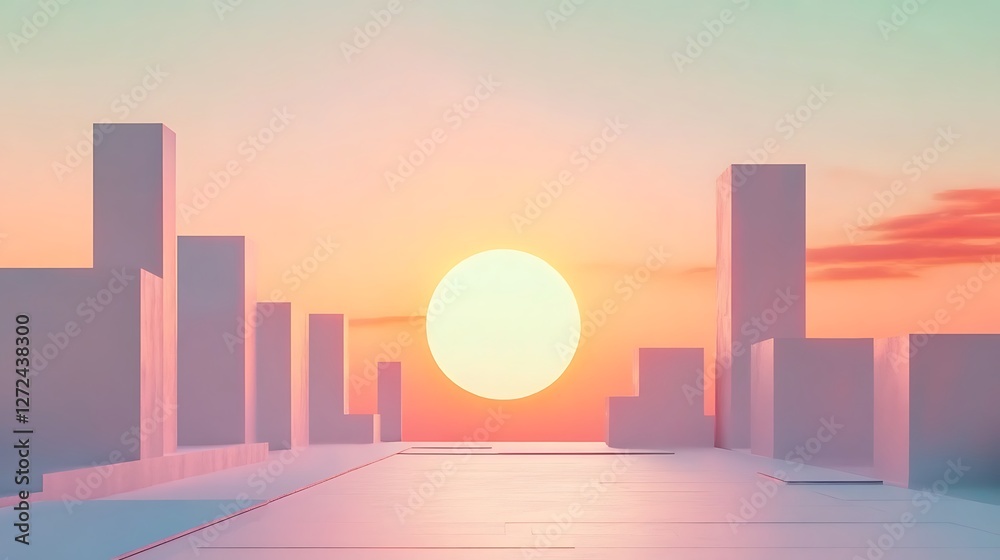 Fototapeta premium Minimalist Cityscape Sunset Abstract Architecture