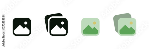 Gallery icon vector set, photo album icon, image picture symbol. gallery photos icons for web and mobile apps. filled, solid, flat style web icon collection set