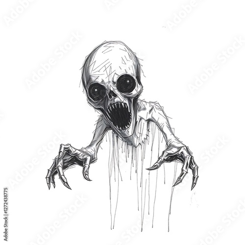 Horror Creature Drawing, Scary Ghost Illustration