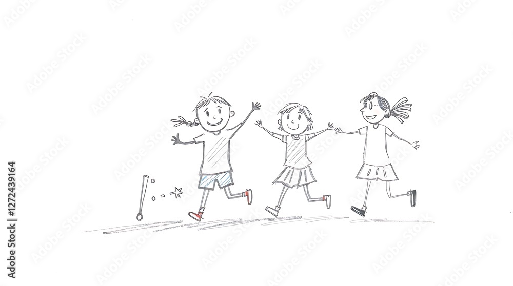 Happy Kids Playing, Childrens Illustration, Sketch Happy Kids Playing, Childrens Illustration, Sketch