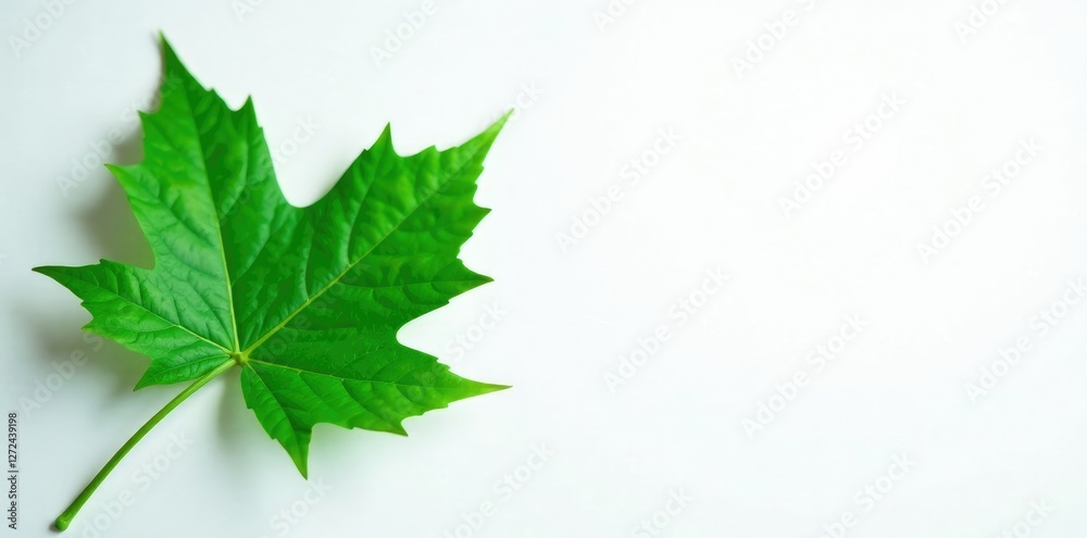 Dark green maple leaf on white background with subtle shading, leaves, woodsy Dark green maple leaf on white background with subtle shading, leaves, woodsy