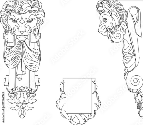 sketch vector silhouette illustration cornice column carving pattern decoration ornament classic ethnic traditional