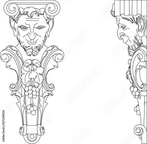 sketch vector silhouette illustration cornice column carving pattern decoration ornament classic ethnic traditional 